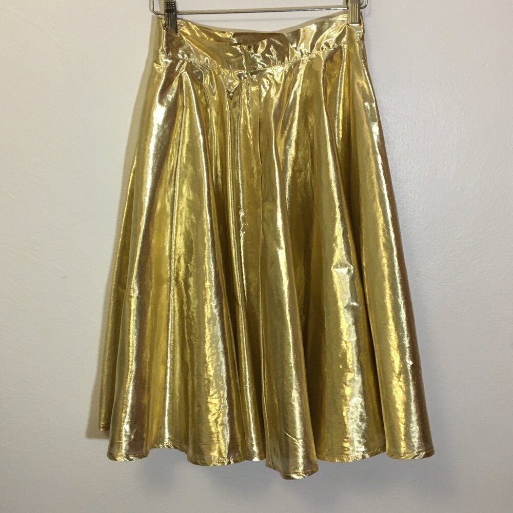 Vintage 70s 80s 90s Frederick's of Hollywood Gold Lame Circle Skirt Disco (BT) - Picture 4 of 11